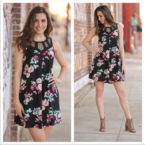 Black Floral Mesh Tunic Dress - Picture 2 of 2